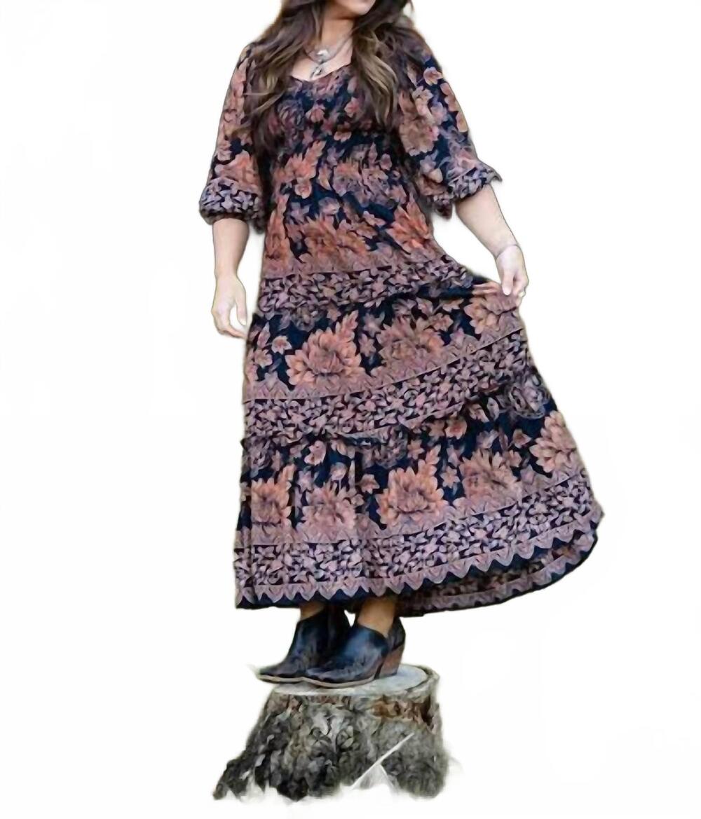 NEW ANGIE floral maxi dress in black multi